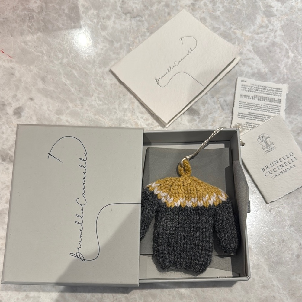 Brunello Cucinelli Gray and Gold Knit Sweater Ornament